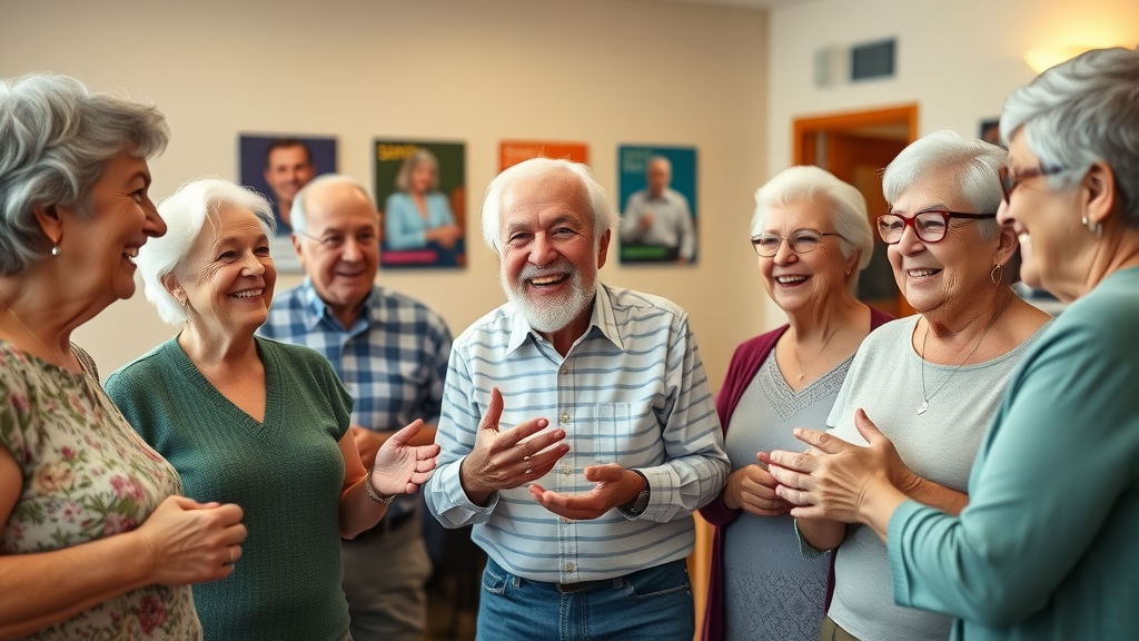 senior benefits muskegon, michigan - Active seniors at Muskegon senior community center engaging in conversation and activities.