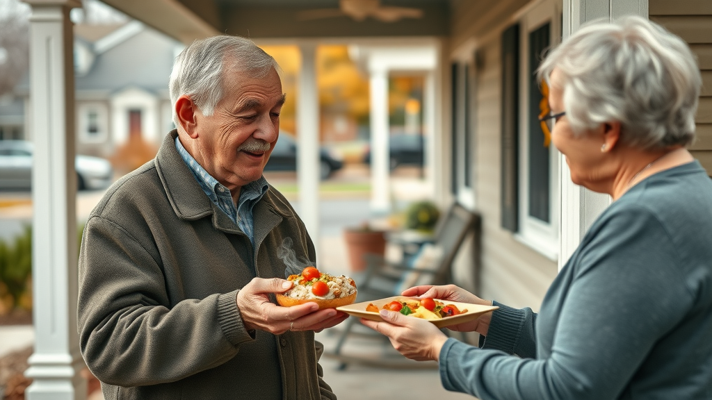 courteous volunteer delivering nutritious meal to Muskegon senior resident